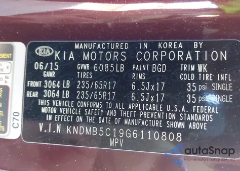 2016 Kia Sedona Lx from USA, damaged, VIN KNDMB5C19G6110808